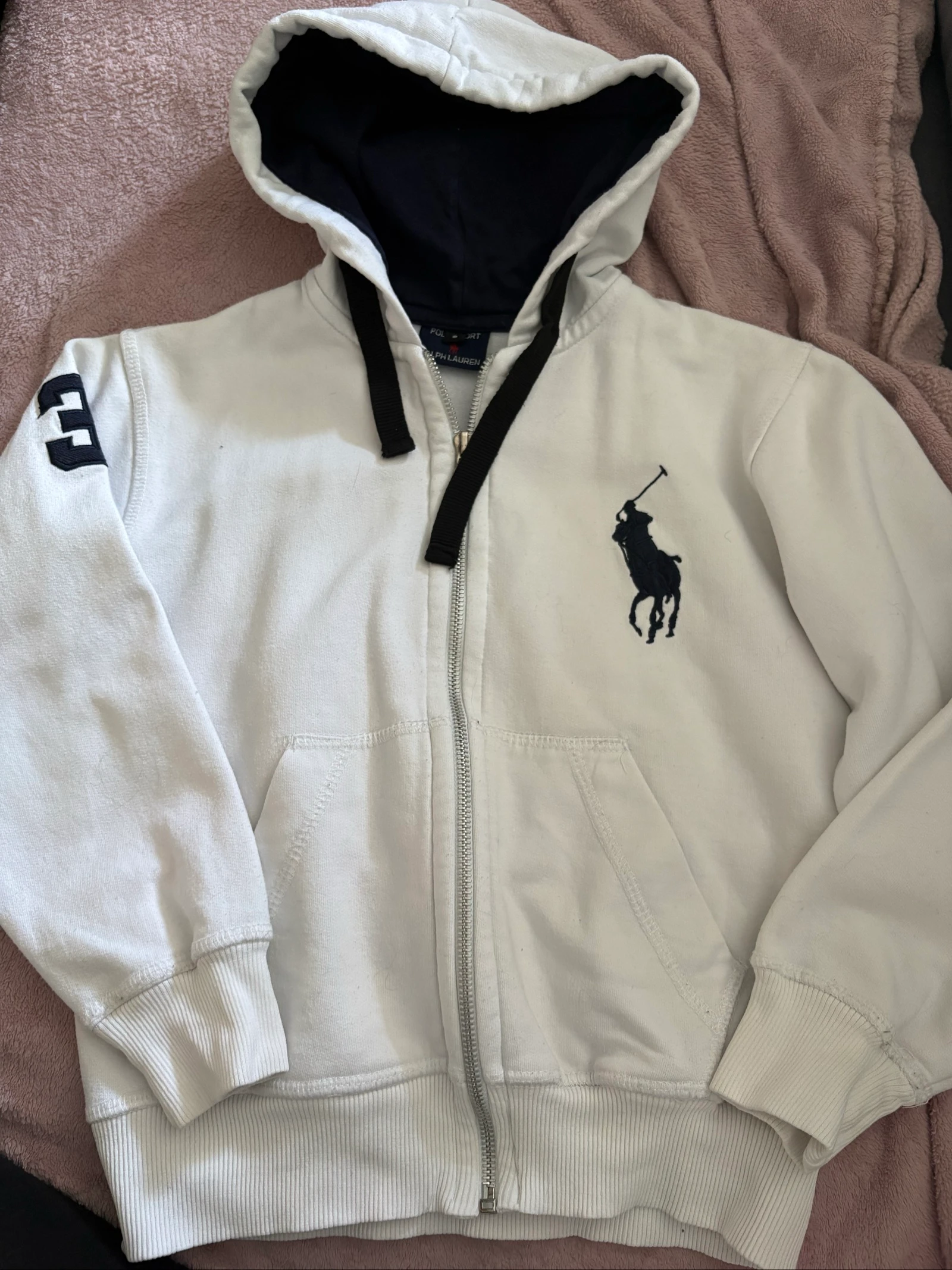 Herenjas met capuchon voor jongens van 8 jaar, wit, Polo Sport – photo 2